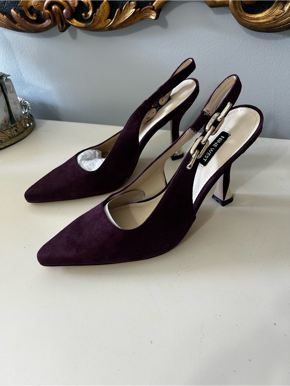 NEW NEVER WORN Nine West Women's Pointed Slingback Heels in Deep Plum